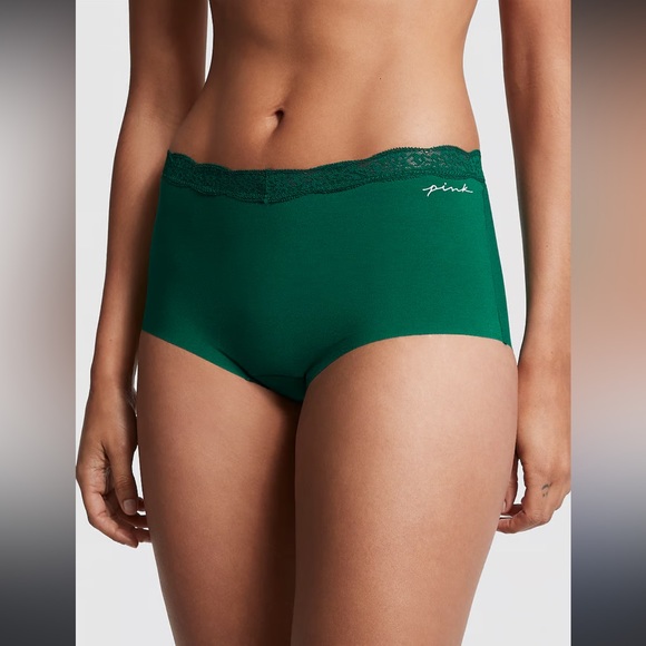 PINK No-Show Lace-Trim Boyshort Panty Green NWT - Picture 1 of 9